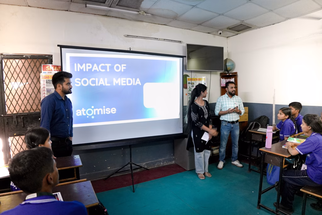 The Atomise team present to the students on Social Media and cyber security