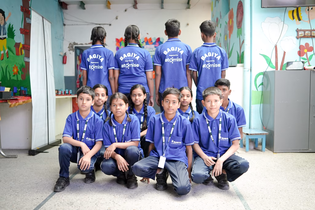 The children in their new school uniform.