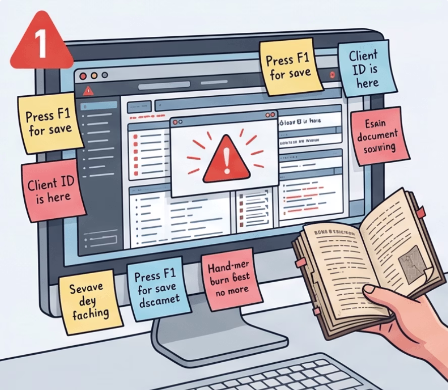Illustration of post-it notes covering a monitor